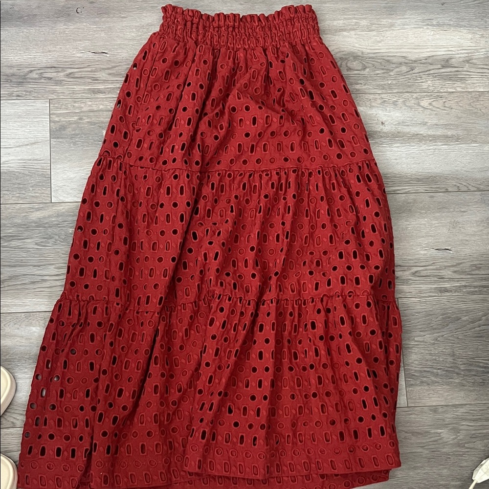 Anthropologie Red Eyelet Maxi Skirt - Picture 4 of 6